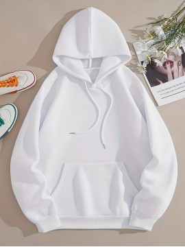 White Thermal Hoodies, Long Sleeve Casual Sweatshirt For Fall & Winter, Women's Clothing